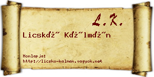 Licskó Kálmán névjegykártya